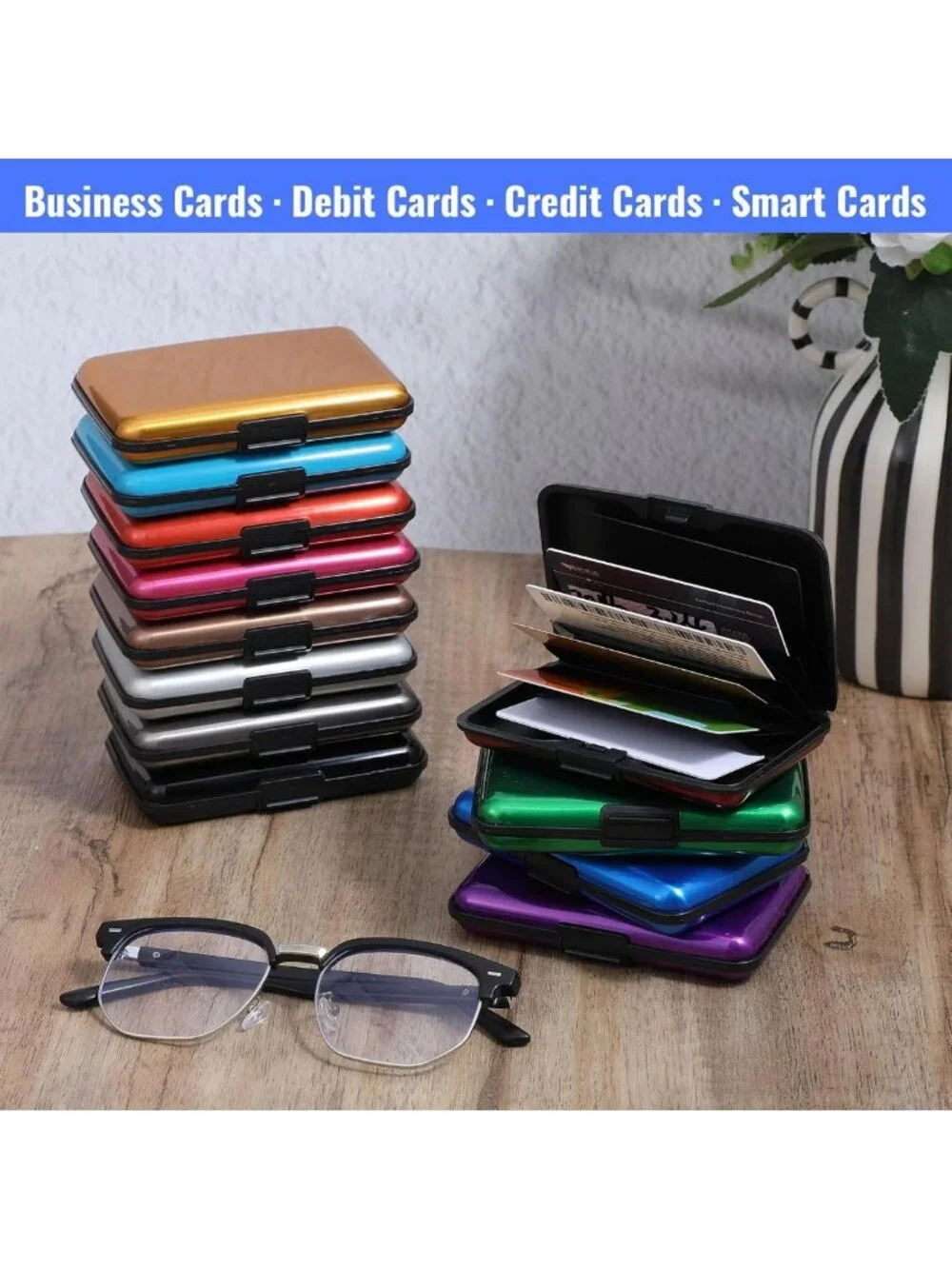 12 Pcs Slim RFID Blocking Aluminum Wallets | Mini Metal Credit Card Holders